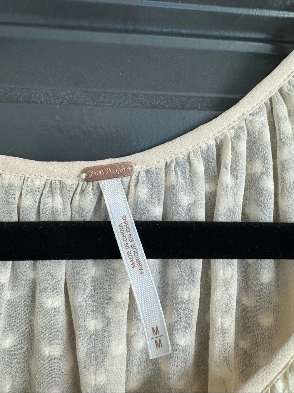 Free People 100% SILK Cream Swiss Dot Tie-Front Blouse